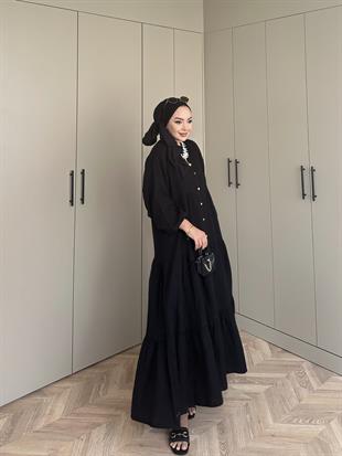 Selay Müslin Elbise Siyah