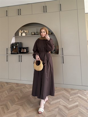 Selin Düğme Detaylı Elbise Acı Kahve (2277)
