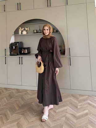 Selin Düğme Detaylı Elbise Acı Kahve (2277)