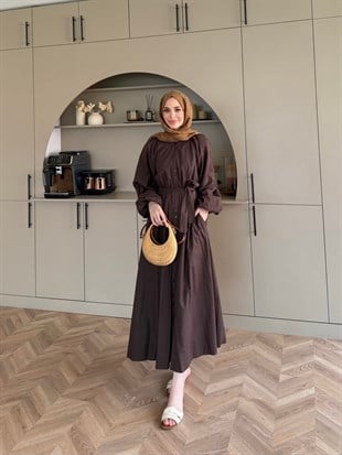 Selin Düğme Detaylı Elbise Acı Kahve (2277)