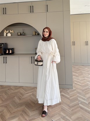 Selin Düğme Detaylı Elbise Beyaz (2277)