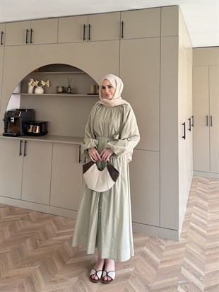 Selin Düğme Detaylı Elbise Çağla Yeşili (2277)