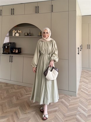 Selin Düğme Detaylı Elbise Çağla Yeşili (2277)