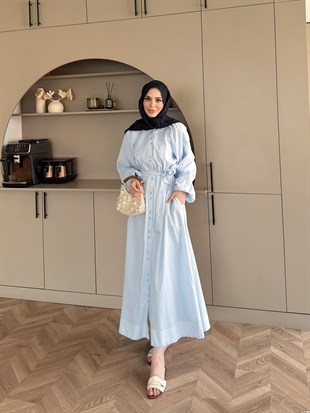 Selin Düğme Detaylı Elbise Mavi (2277)