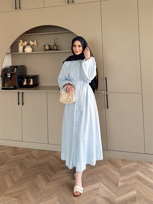 Selin Düğme Detaylı Elbise Mavi (2277)