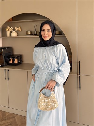 Selin Düğme Detaylı Elbise Mavi (2277)