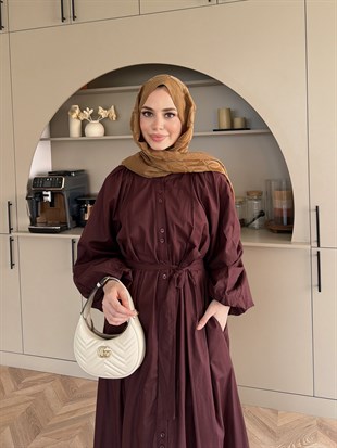 Selin Düğme Detaylı Elbise Mürdüm (2277)