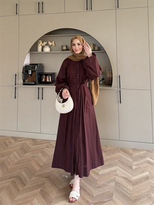 Selin Düğme Detaylı Elbise Mürdüm (2277)