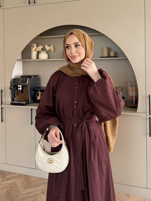 Selin Düğme Detaylı Elbise Mürdüm (2277)