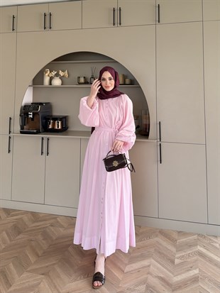 Selin Düğme Detaylı Elbise Pembe (2277)