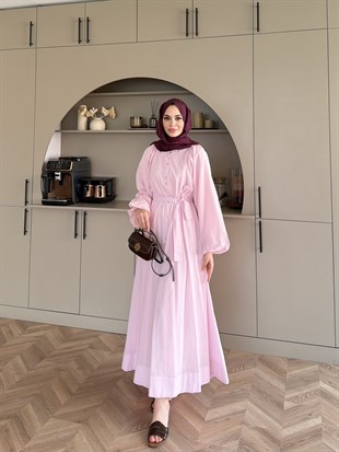 Selin Düğme Detaylı Elbise Pembe (2277)