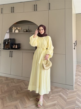 Selin Düğme Detaylı Elbise Sarı (2277)