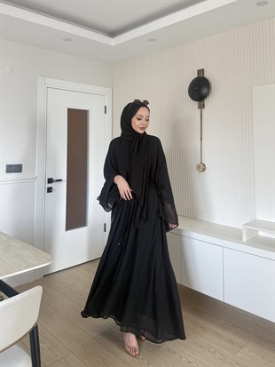 (ÖNSİPARİŞ) 10 iş günü sonra kargolanacaktır Sena Şallı Abaya Siyah (2000)
