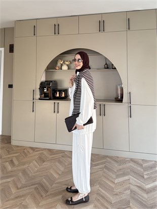 Sera Büzgülü Oysh Pantolonlu Takım Ekru (2371)
