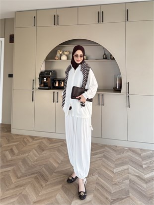 Sera Büzgülü Oysh Pantolonlu Takım Ekru (2371)
