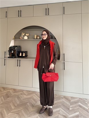 Sera Büzgülü Oysh Pantolonlu Takım Kahve (2371)