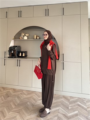 Sera Büzgülü Oysh Pantolonlu Takım Kahve (2371)