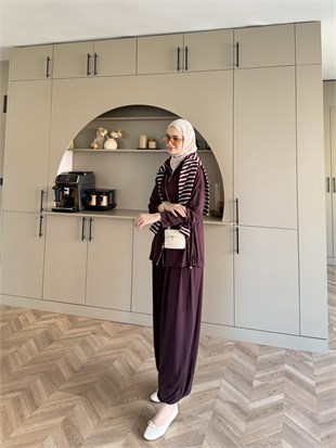 Sera Büzgülü Oysh Pantolonlu Takım Mürdüm (2371)