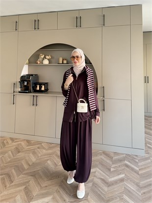 Sera Büzgülü Oysh Pantolonlu Takım Mürdüm (2371)