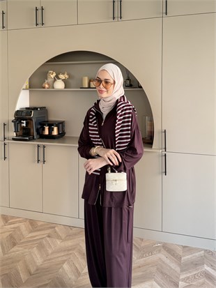 Sera Büzgülü Oysh Pantolonlu Takım Mürdüm (2371)