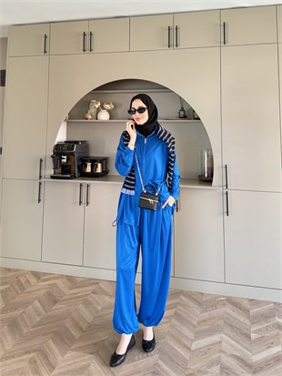 Sera Büzgülü Oysh Pantolonlu Takım Saks (2371)