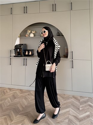 Sera Büzgülü Oysh Pantolonlu Takım Siyah (2371)
