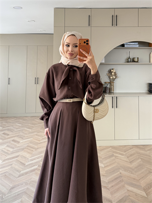 Erga Bağlamalı Tensel Etekli Takım Kahve (2382)