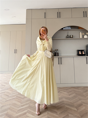 Stew Çizgili Şal Detaylı Broşlu Elbise Sarı (1908)