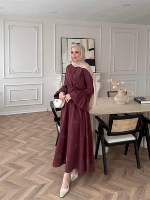 Seul Taş Detaylı Etekli Takım Kiremit (8337)