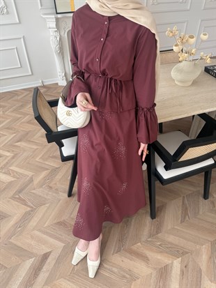 Seul Taş Detaylı Etekli Takım Kiremit (8337)