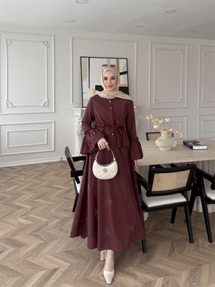 Seul Taş Detaylı Etekli Takım Kiremit (8337)