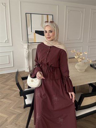 Seul Taş Detaylı Etekli Takım Kiremit (8337)