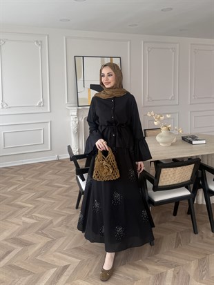 Seul Taş Detaylı Etekli Takım Siyah (8337)