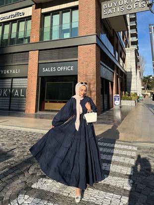 Seva Fırfırlı Elbise Lacivert