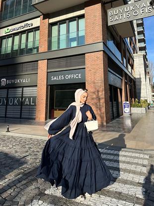 Seva Fırfırlı Elbise Lacivert