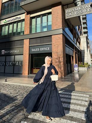 Seva Fırfırlı Elbise Lacivert