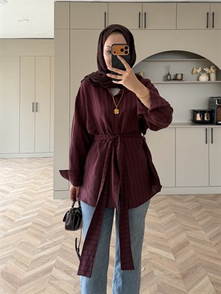 Sevenna Çizgi Desen Gömlek Bordo (3071)
