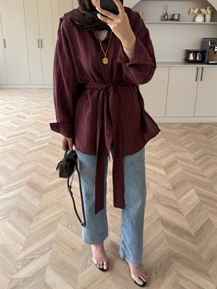 Sevenna Çizgi Desen Gömlek Bordo (3071)