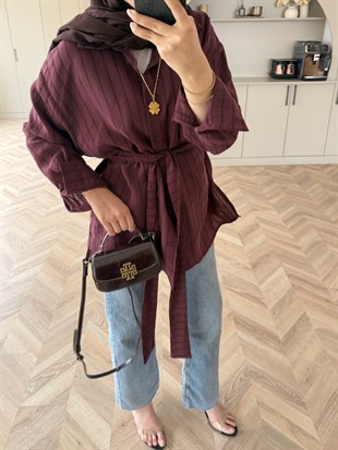 Sevenna Çizgi Desen Gömlek Bordo (3071)