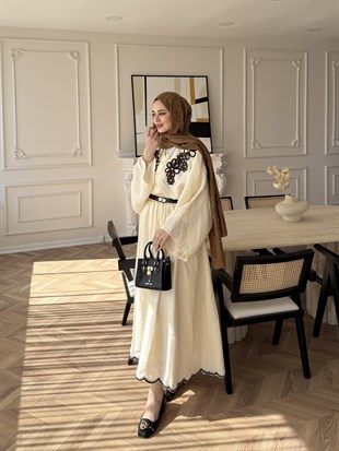 Seville Çiçek Baskılı Etekli Takım Bej (5737)