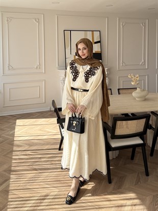 Seville Çiçek Baskılı Etekli Takım Bej (5737)