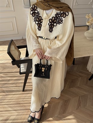 Seville Çiçek Baskılı Etekli Takım Bej (5737)