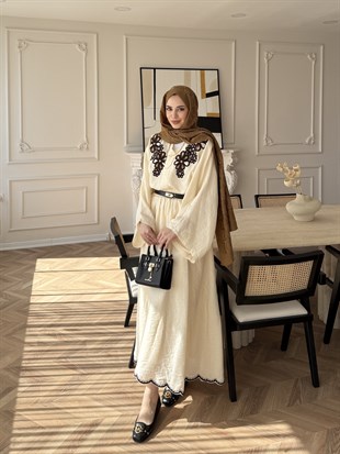 Seville Çiçek Baskılı Etekli Takım Bej (5737)