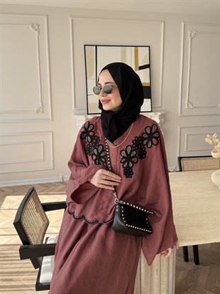 Seville Çiçek Baskılı Etekli Takım Bordo (5737)