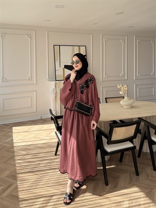 Seville Çiçek Baskılı Etekli Takım Bordo (5737)