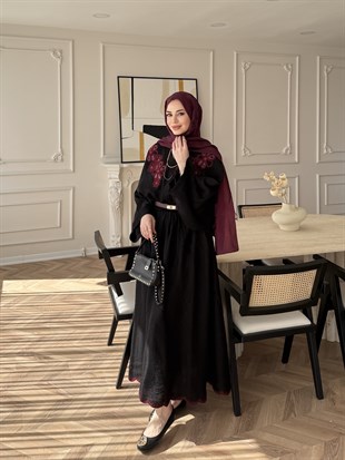 Seville Çiçek Baskılı Etekli Takım Siyah (5737)