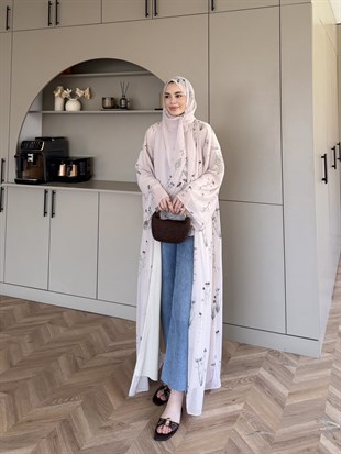 Sharm Şallı Kimono/Abaya Bej (708)