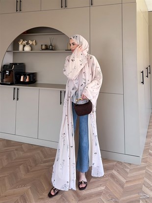 Sharm Şallı Kimono/Abaya Bej (708)