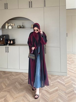 Sharm Şallı Kimono/Abaya Bordo (708)