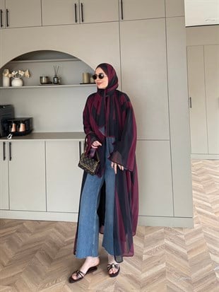 Sharm Şallı Kimono/Abaya Bordo (708)